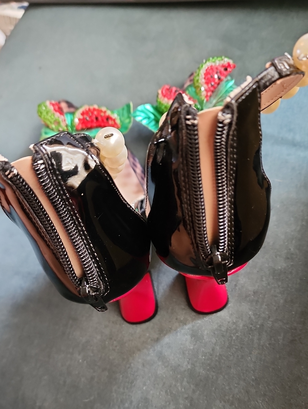 Betsey Johnson Black Patent WatermelonPumps with Pearl Ankle Strap. 6.5 - Picture 11 of 12